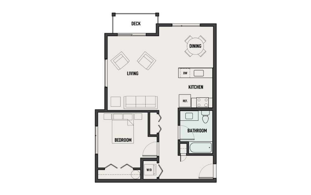 THE WOODS - 1X1-C - 1 bedroom floorplan layout with 1 bath and 768 square feet.