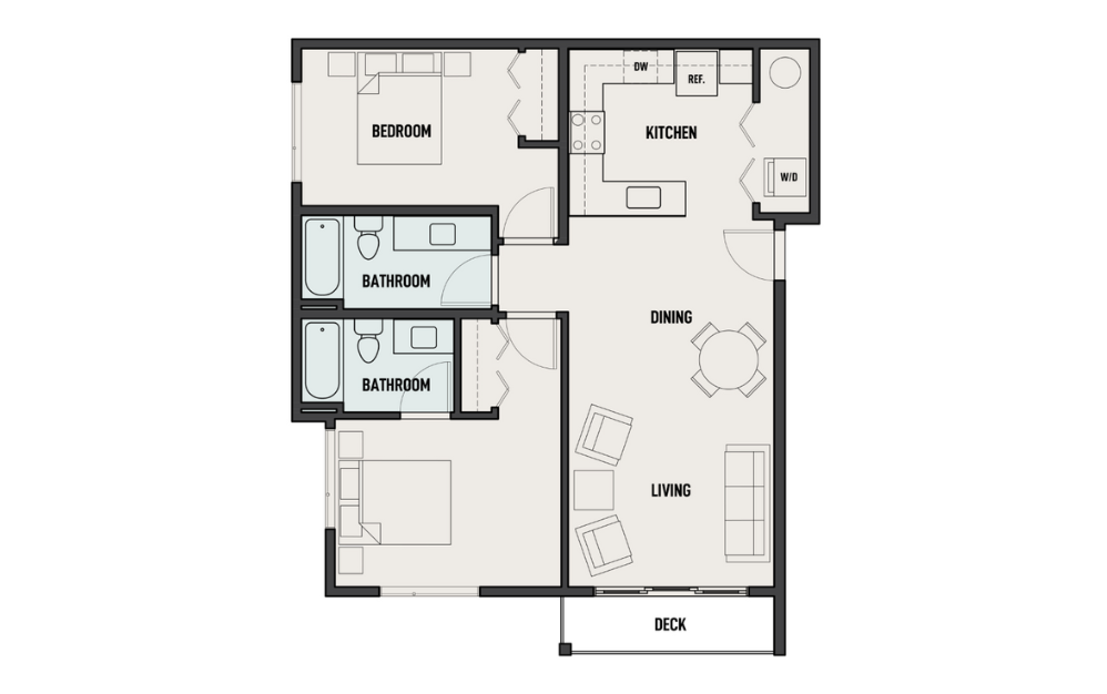 THE WOODS - 2X2-A - 2 bedroom floorplan layout with 2 baths and 917 square feet.