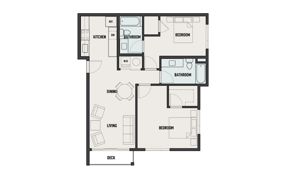 THE WOODS - 2X2-C - 2 bedroom floorplan layout with 2 baths and 1136 square feet.