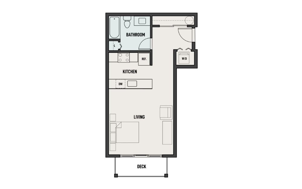 THE WOODS - Studio C - Studio floorplan layout with 1 bath and 517 square feet.