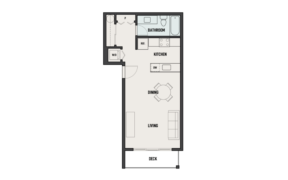 THE WOODS - Studio D - Studio floorplan layout with 1 bathroom and 536 square feet